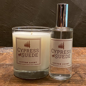 Cotton Court Cypress and Suede Candle and Spray Combo